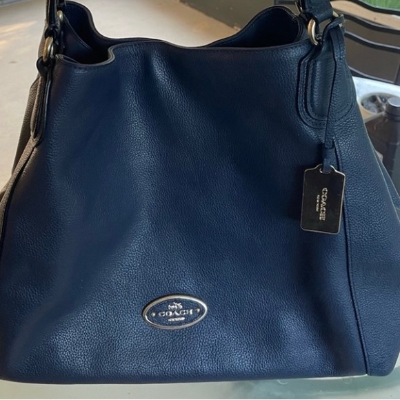 Coach Handbags - Authentic Coach Edie Genuine Leather Shoulder Bag, navy) barely used, like new